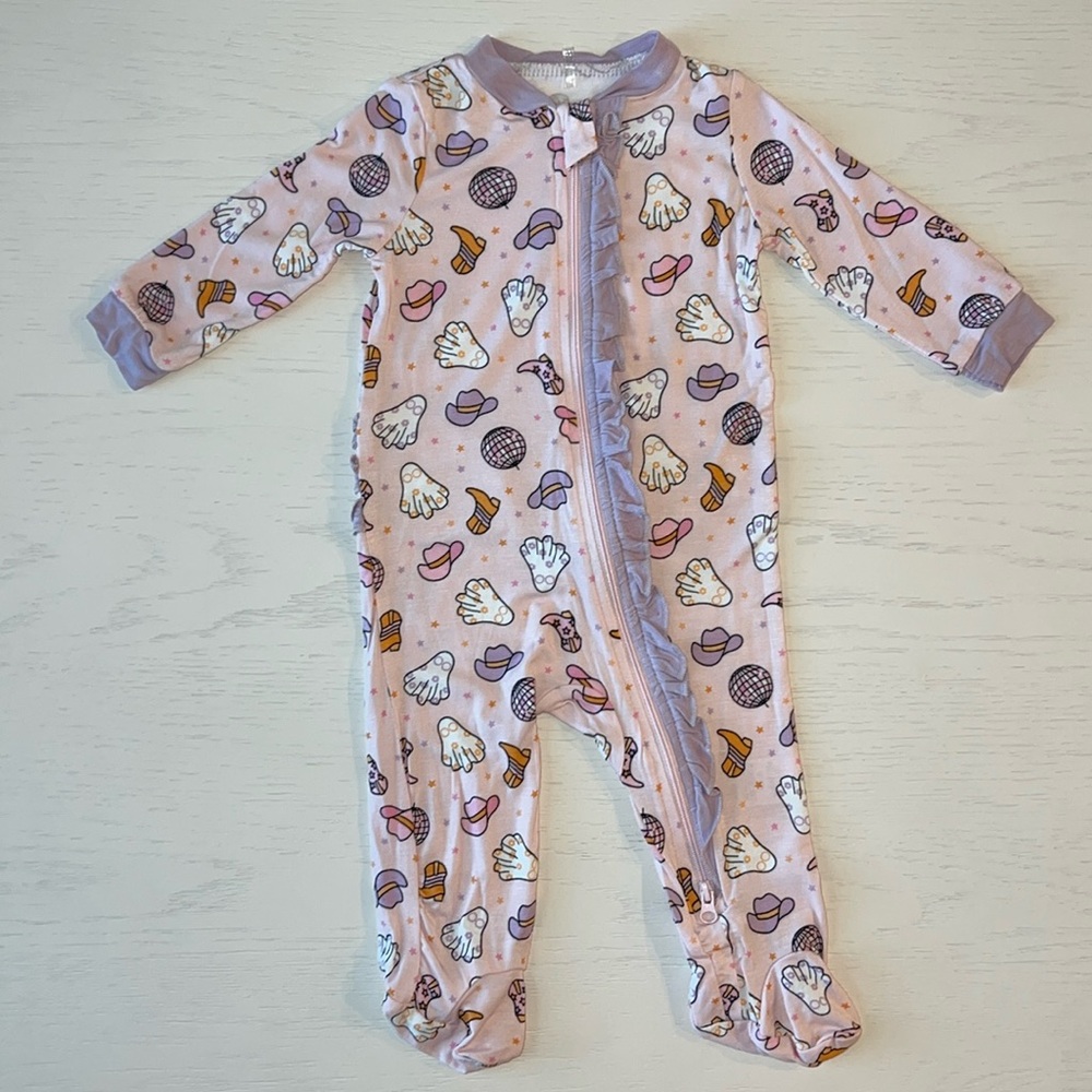 🎃 Milkberry Baby Girl Bamboo Ruffle Footie Headband Cowgirl 0-3 3-6 6-9 months - Picture 5 of 6